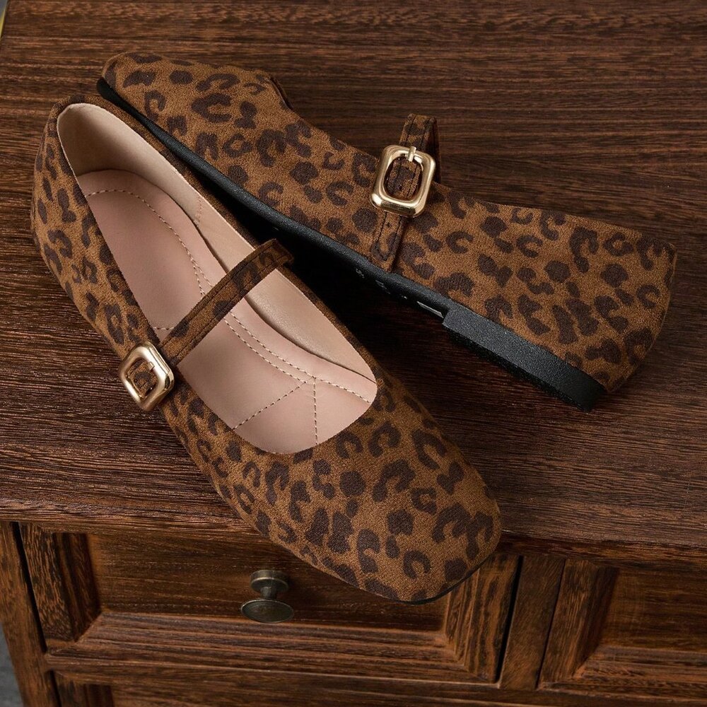 Leopard Women's Slip-On Square Toe Flats - Picture 3 of 6